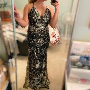 Black Prom/Formal Dress with Gold and Silver/White Detail